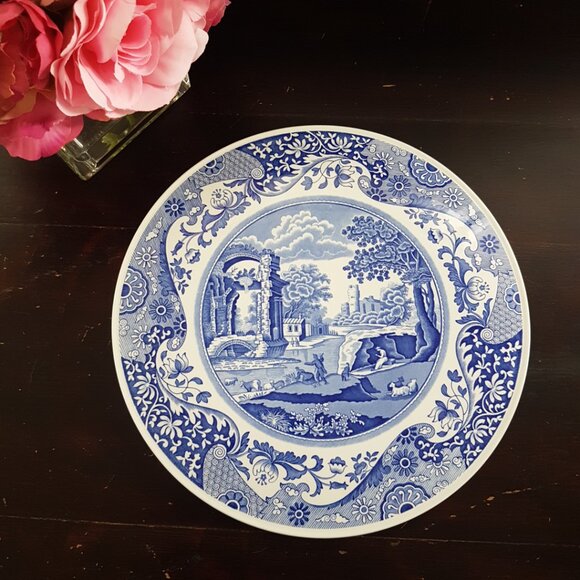 Vintage Spode Italian Blue & White Cake Plate - Elegant Serving Platter - Picture 7 of 11